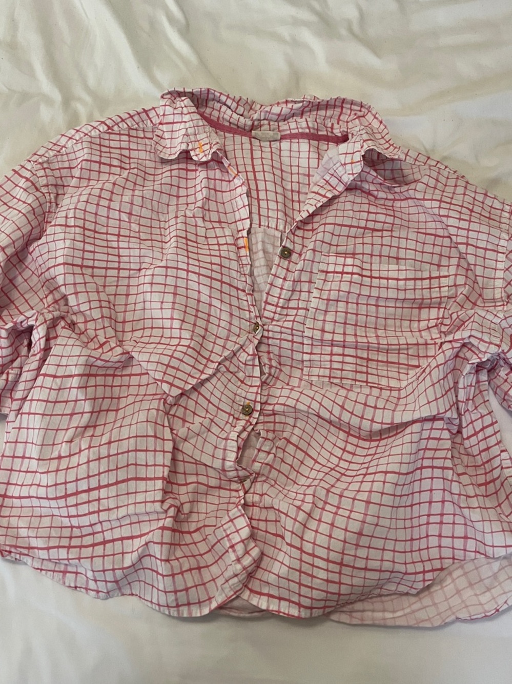 Free People Pink Grid Button-Down Shirt